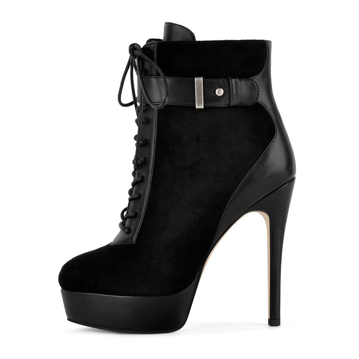 Suede Platform Lace-up Buckle Stiletto Ankle Boots