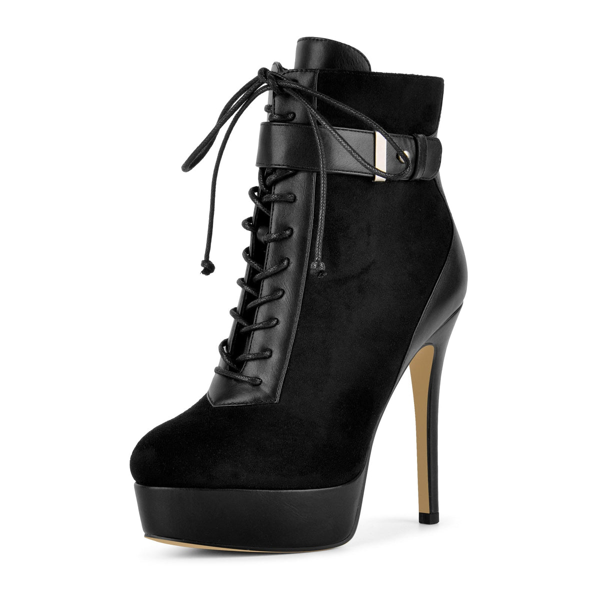 Suede Platform Lace-up Buckle Stiletto Ankle Boots