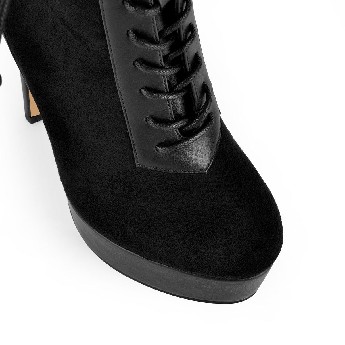 Suede Platform Lace-up Buckle Stiletto Ankle Boots