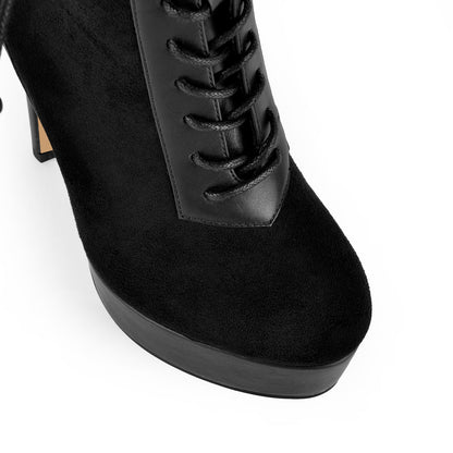 Suede Platform Lace-up Buckle Stiletto Ankle Boots