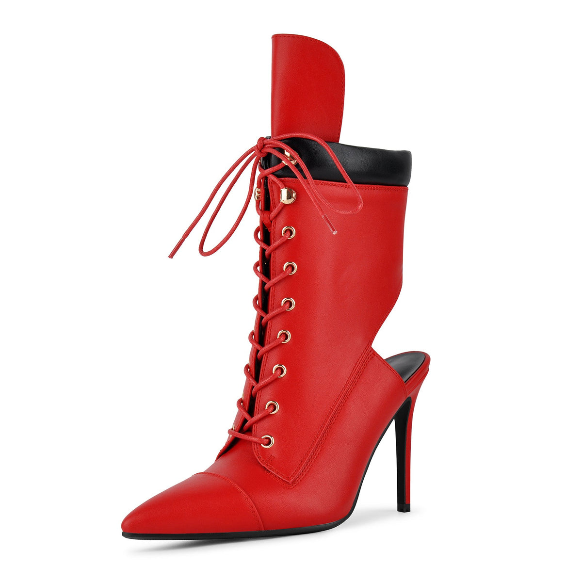 Pointed Toe Lace-up Cutout Ankle Boots