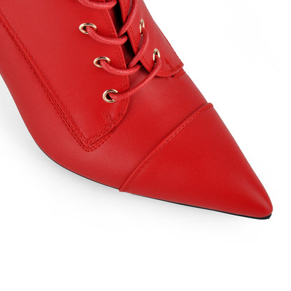 Pointed Toe Lace-up Cutout Ankle Boots