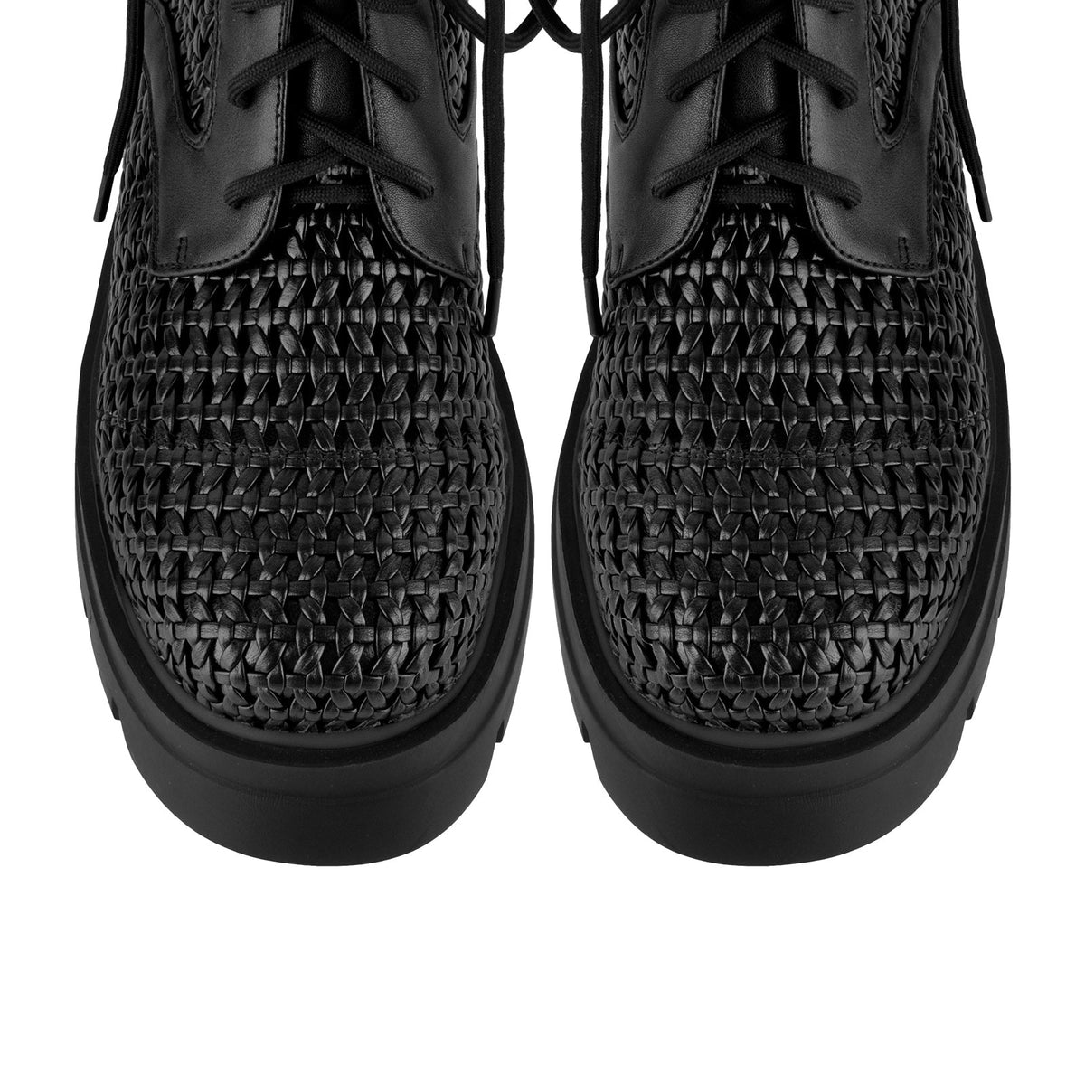 Platform Woven Cutout Lace-up Ankle Boots