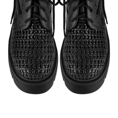 Platform Woven Cutout Lace-up Ankle Boots