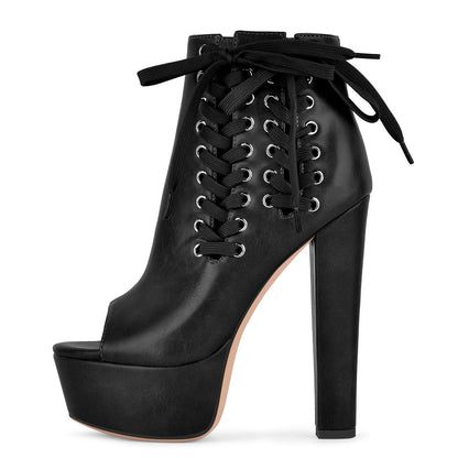 Open Toe Platform Lace-up Ankle Boots