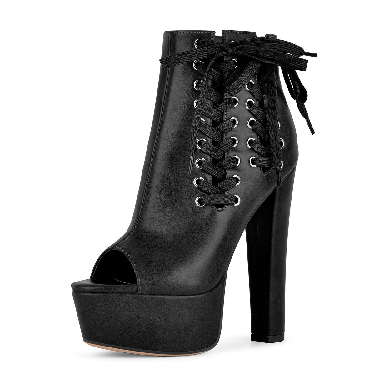 Open Toe Platform Lace-up Ankle Boots