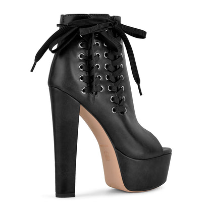 Open Toe Platform Lace-up Ankle Boots