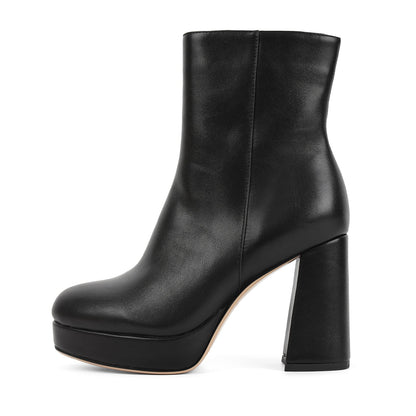 Round Toe Platform Chunky Heel Ankle Boots