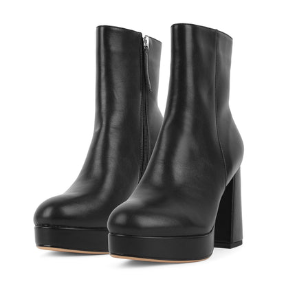 Round Toe Platform Chunky Heel Ankle Boots