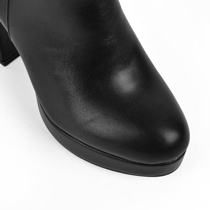 Round Toe Platform Chunky Heel Ankle Boots