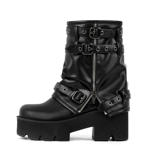 Platform Buckle Strap Fold Over Ankle Boots