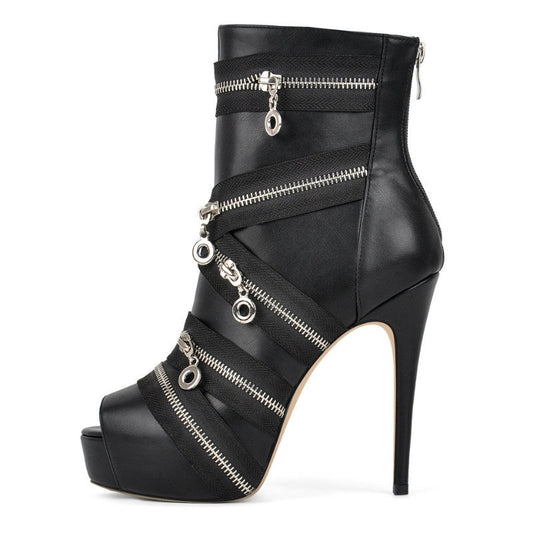 Peep Toe Platform Zipper Ankle Boots