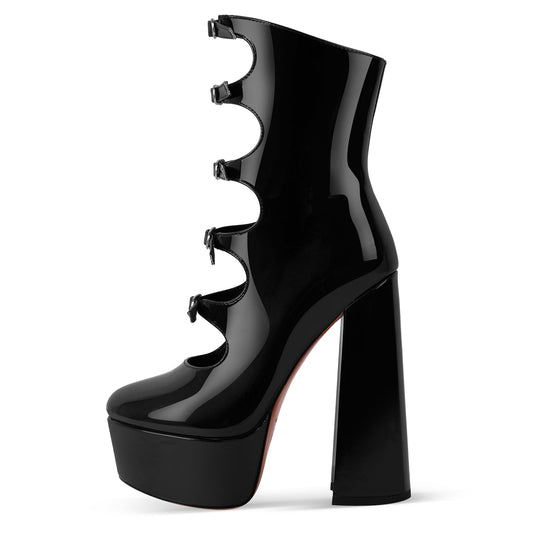 Platform Multi Buckle Strap Ankle Boots