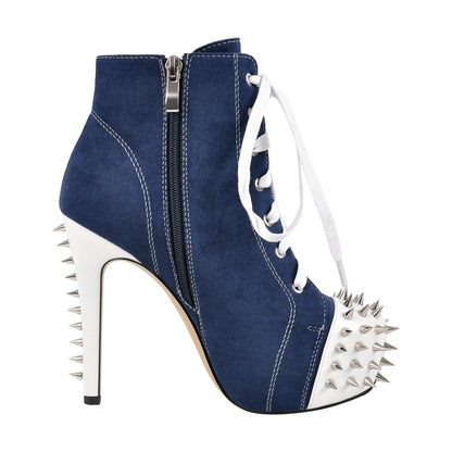 Rivet Platform Suede Lace-up Stiletto Ankle Boots