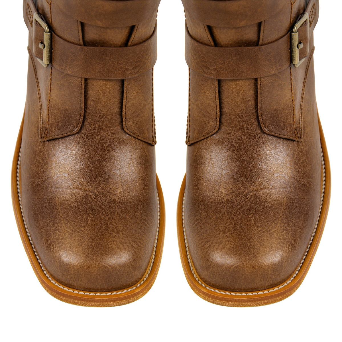 Square Toe Buckle Side Zipper Ankle Boots