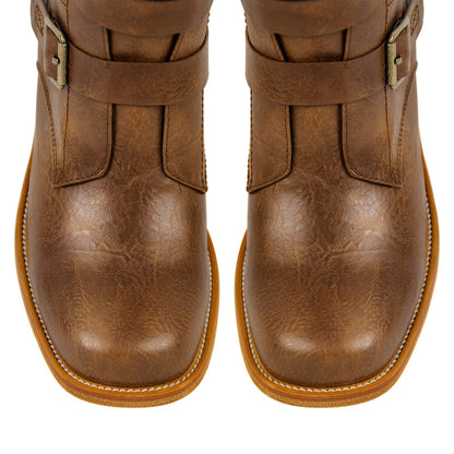 Square Toe Buckle Side Zipper Ankle Boots