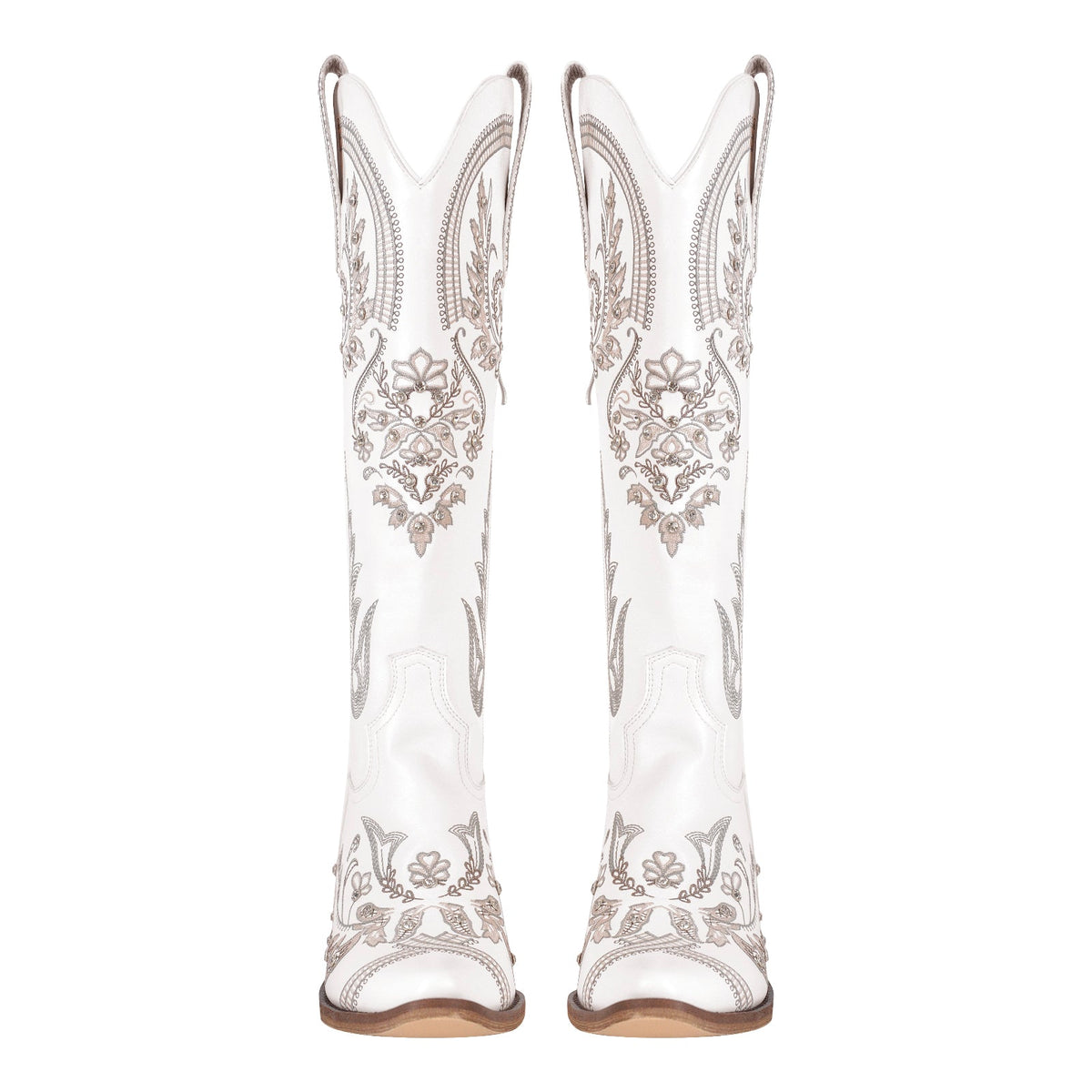 Embroidery Rhinestone Chunky Heel Knee High Boots