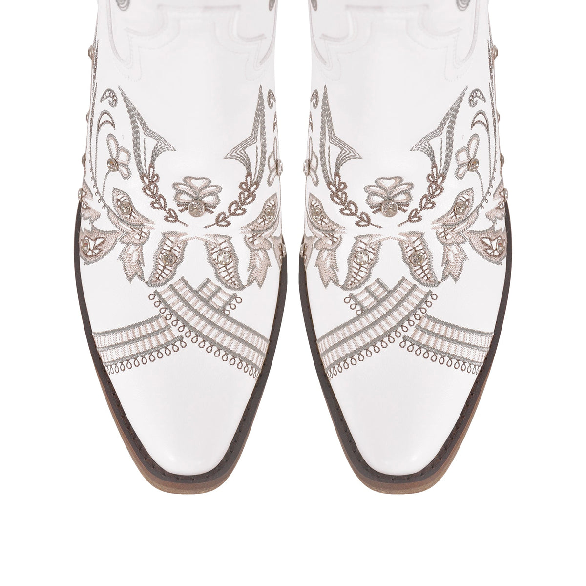 Embroidery Rhinestone Chunky Heel Knee High Boots