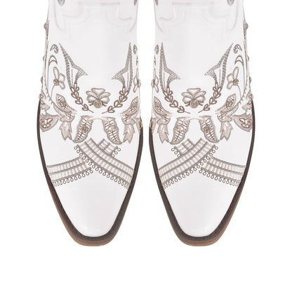 Embroidery Rhinestone Chunky Heel Knee High Boots