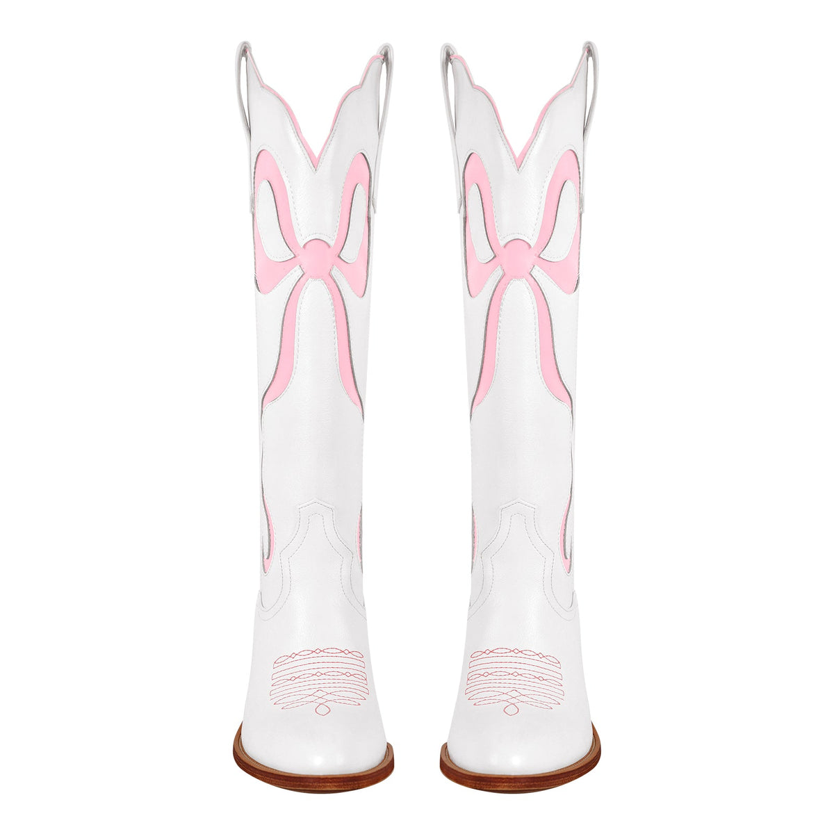 White Pointed Toe Pink Bow Knee High Western Boots