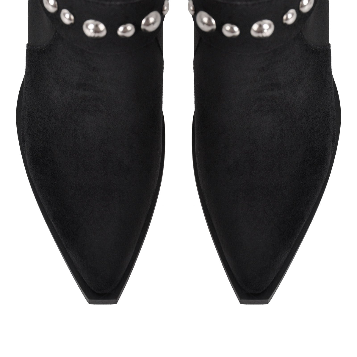 Pointed Toe Rivet Belt Pleated Knee High Boots