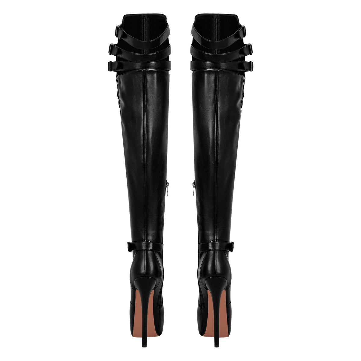 Round Toe Stiletto Platform Over The Knee Buckle Boots