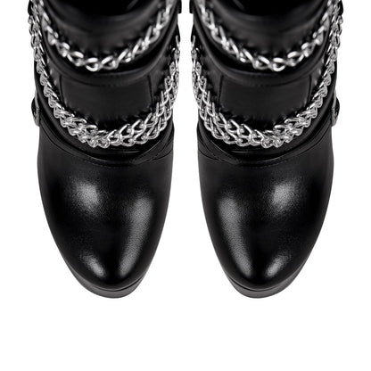 Chain Buckle Strap Platform Stiletto High Heel Boots