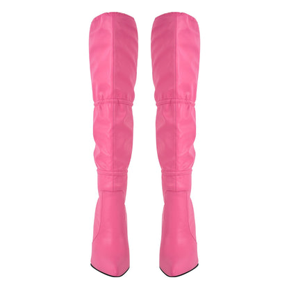 Pointed Toe Lace-up Stiletto Knee High Boots