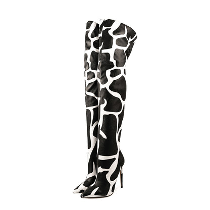 Cow Print Over The Knee Stiletto Boots