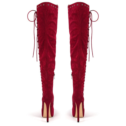 Platform Suede Lace-up Over The Knee Boots