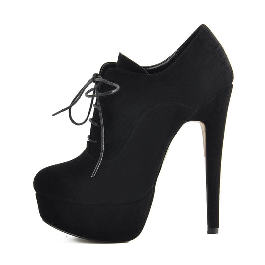 Platform Lace-up High Heels Suede Ankle Boots