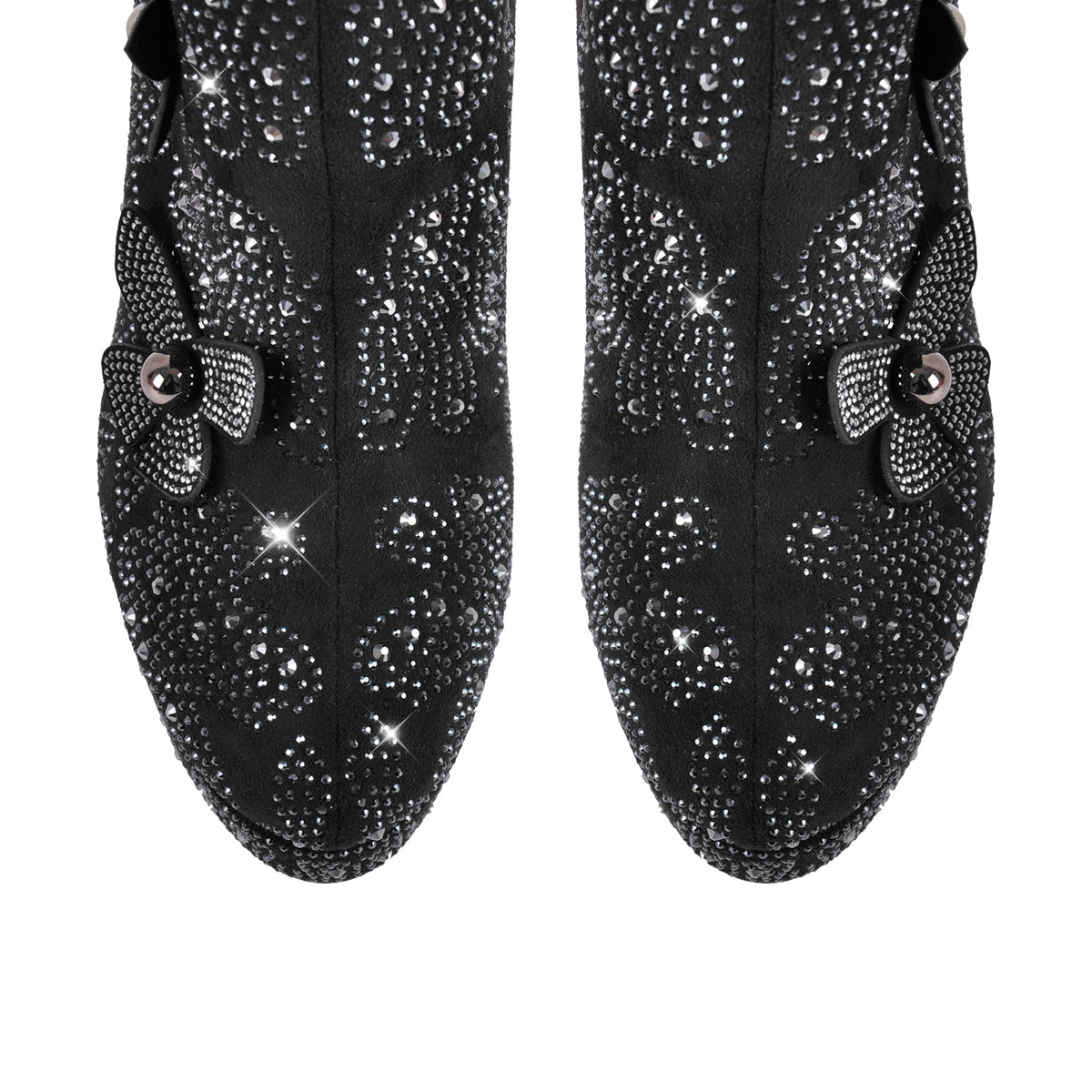 Platform Rhinestone Flower Knee High Boots