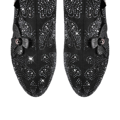 Platform Rhinestone Flower Knee High Boots