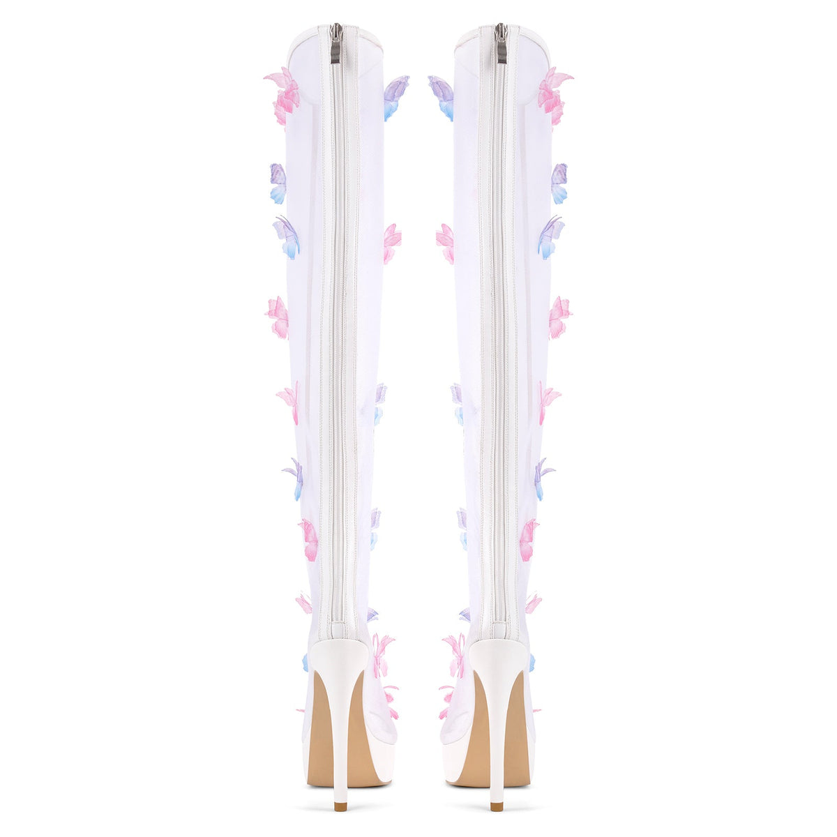 Mesh Open Toe Platform Butterfly Thigh High Boots