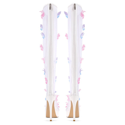 Mesh Open Toe Platform Butterfly Thigh High Boots