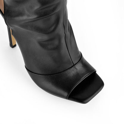 Open Square Toe Lace-up Thigh High Boots