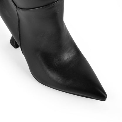 Pointed Toe Ruched Tapered Heel Thigh High Boots