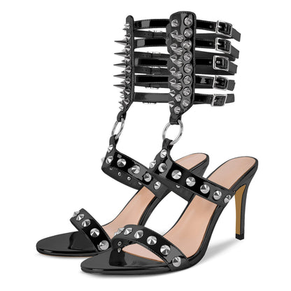 Round Toe Rivet Multi Buckle Straps Sandals