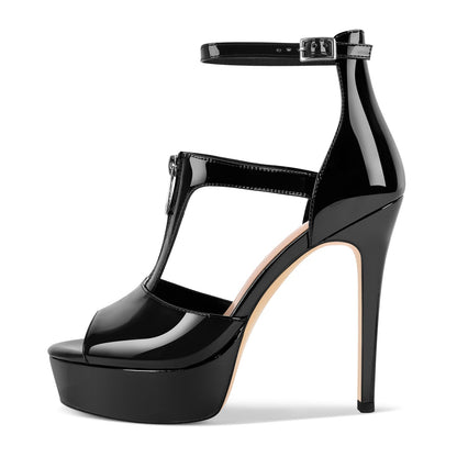 Platform Zipper Ankle Strap Stiletto Sandals