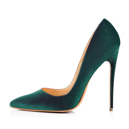 8cm 10cm 12cm Retro Green Classic Velvet Stilettos