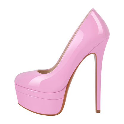 Double Platform Patent Leather Round Toe High Heels