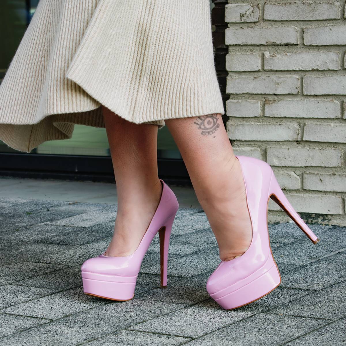 Double Platform Patent Leather Round Toe High Heels
