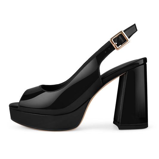 Peep Toe Platform Slingback Patent Pumps