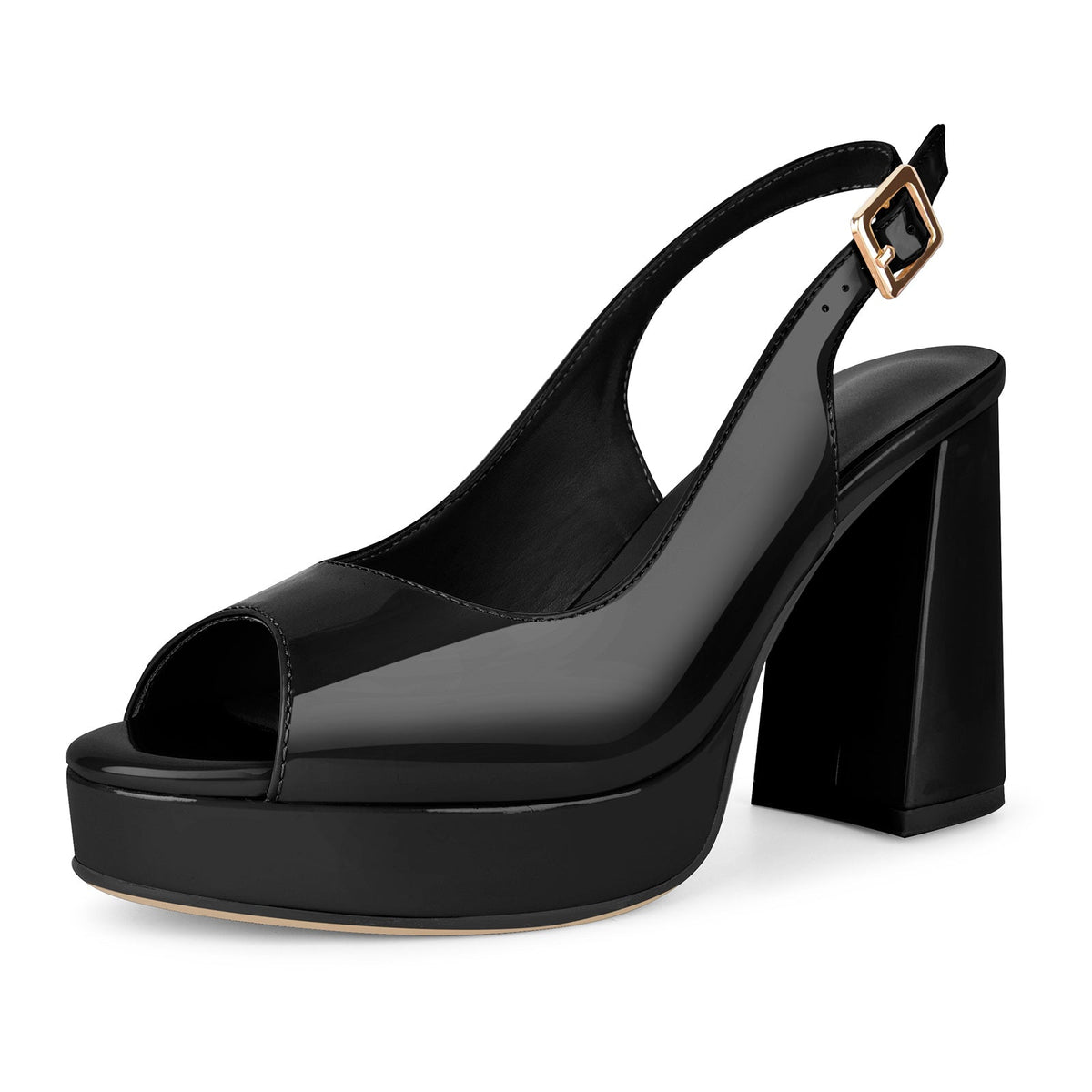Peep Toe Platform Slingback Patent Pumps