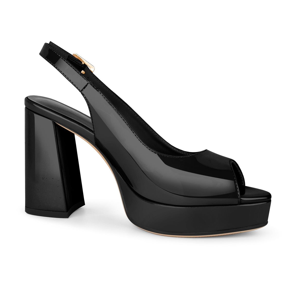 Peep Toe Platform Slingback Patent Pumps