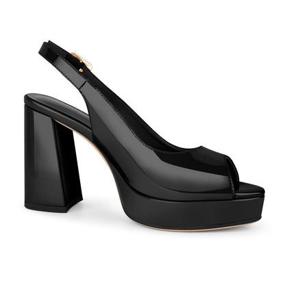 Peep Toe Platform Slingback Patent Pumps