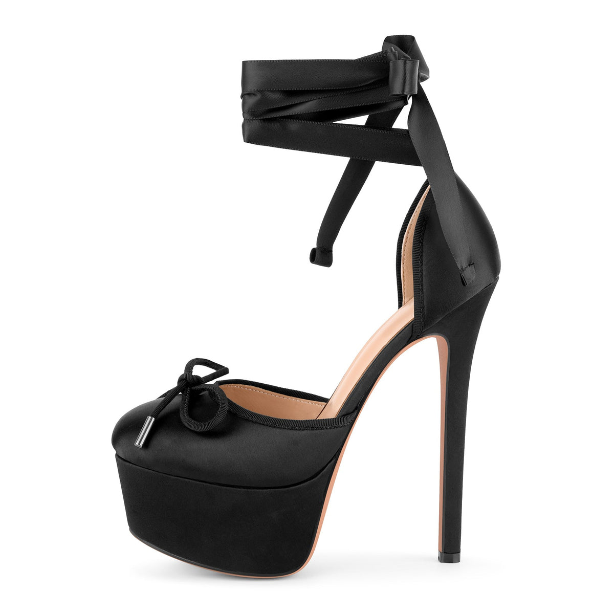 Bow Platform Ankle Lace-up Pumps