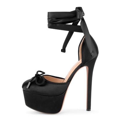 Bow Platform Ankle Lace-up Pumps