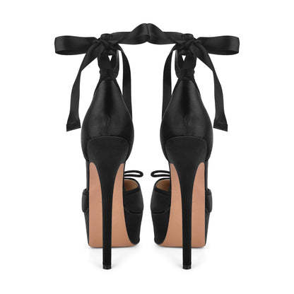 Bow Platform Ankle Lace-up Pumps