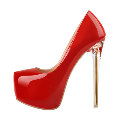 Pointed Toe Platform Clear Heel Stiletto Pumps